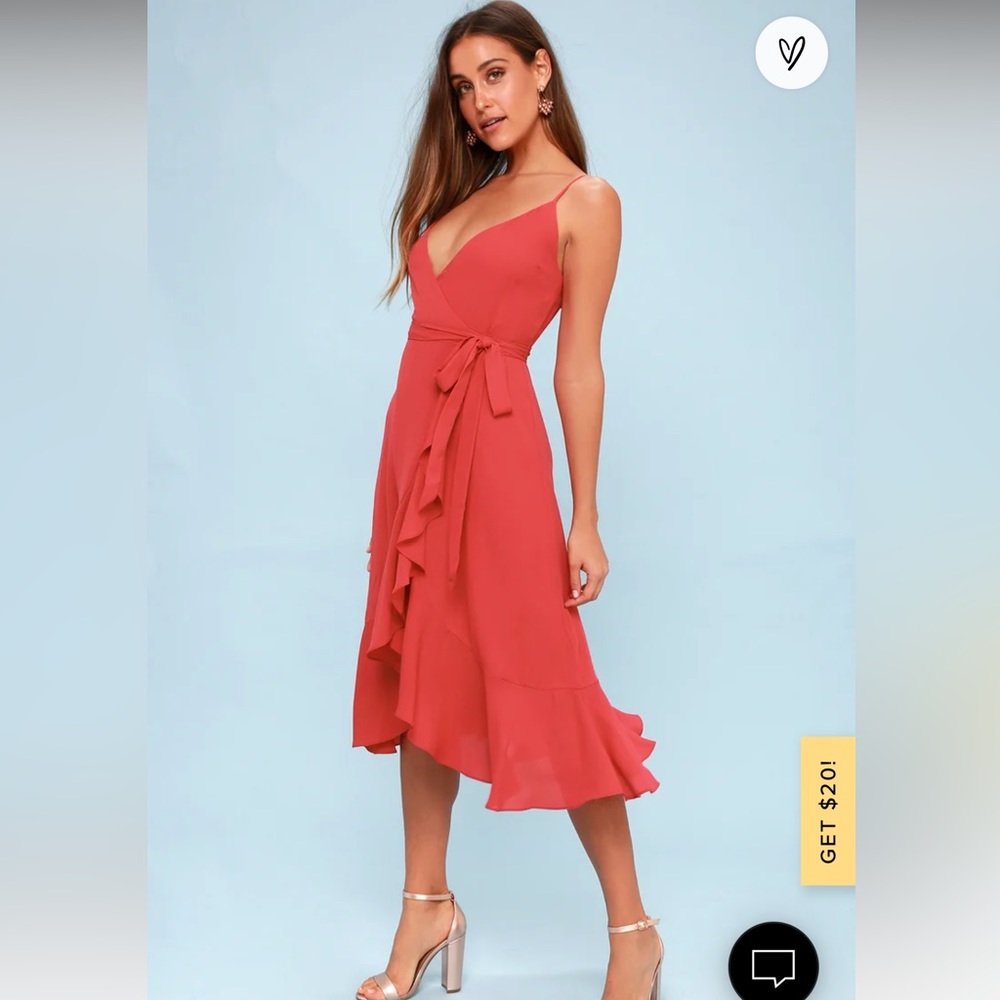 Lulus Manhattan Moment Berry Pink Ruffled Midi Wrap Dress